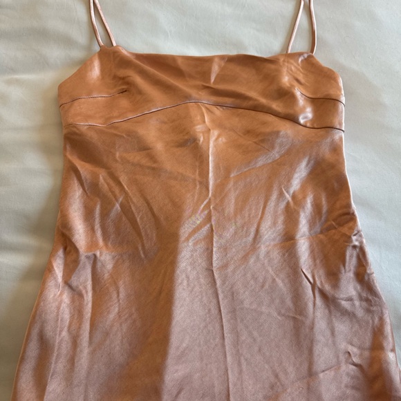 Princess Polly Satin Peach/Pink Champagne Shift Mini Dress - Picture 4 of 7